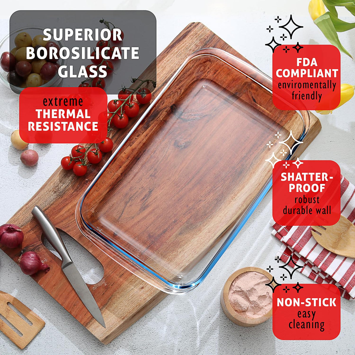 Eatex Glass Casserole Set, 4 Sizes with Lids, Black