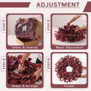 Foteewl Artificial Hibiscus Wreath, 26 Inch Diameter, Autumn Red