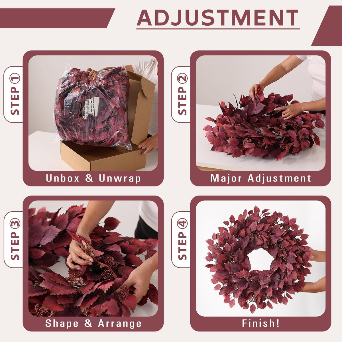 Foteewl Artificial Hibiscus Wreath, 26 Inch Diameter, Autumn Red