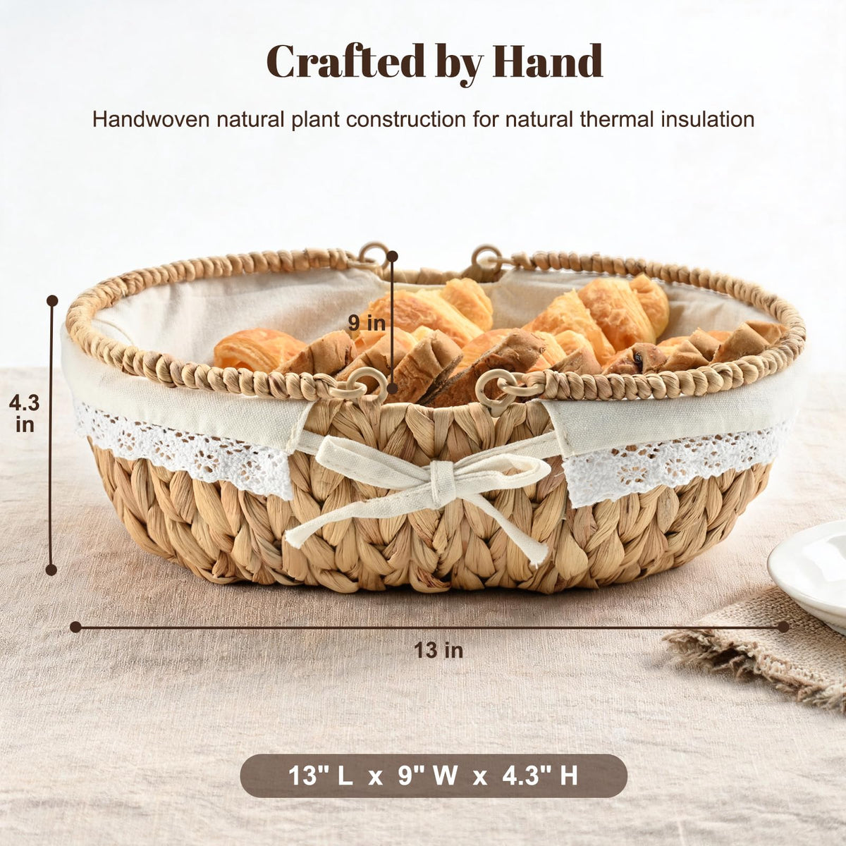 XPLI Bread Warmer Basket with Stone, Terracotta and Wicker, Rustic
