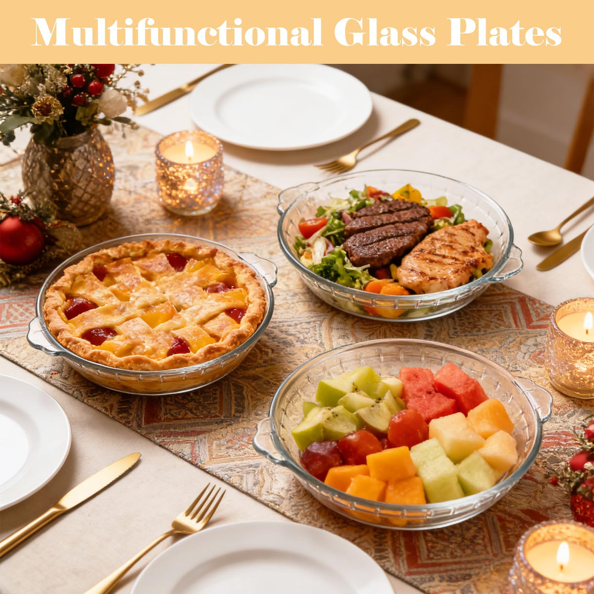 LDHHYH Glass Pie Dish Set, 7 Inch Round Baking Plate, Clear