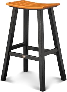 Polywood 2012-FBLTA Contempo Bar Height Saddle Seat Barstool, Black Frame, Tangerine