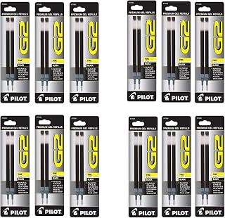 Pilot G2, Dr. Grip Gel/Ltd, ExecuGel G6, Q7 Rollerball Gel Ink Pen Refills, 0.7mm, Fine Point, Black Ink, 12 Packs of 2