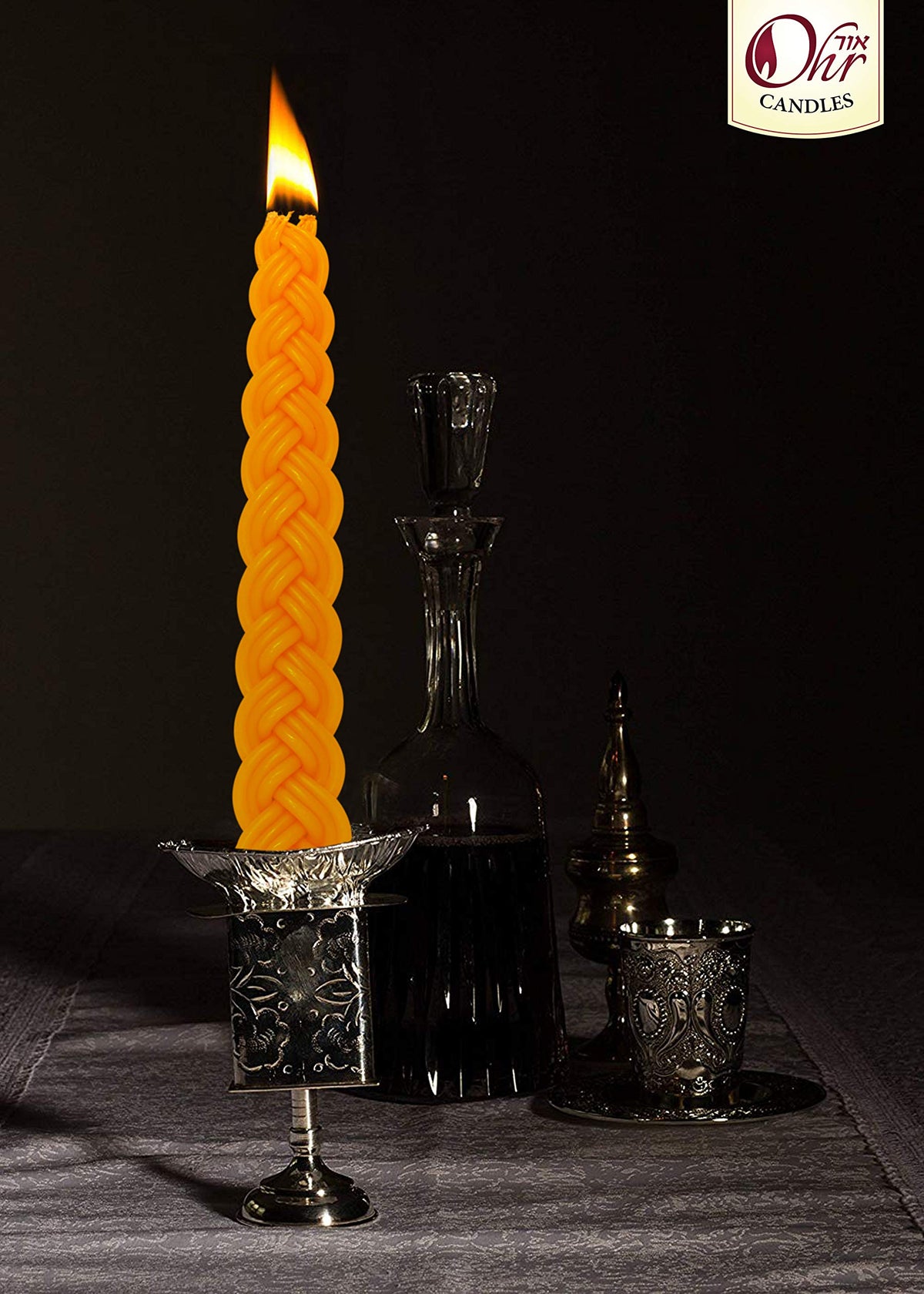 Ohr Candles Braided Beeswax Havdalah Set, 12 Inch Tall, 3 Pack