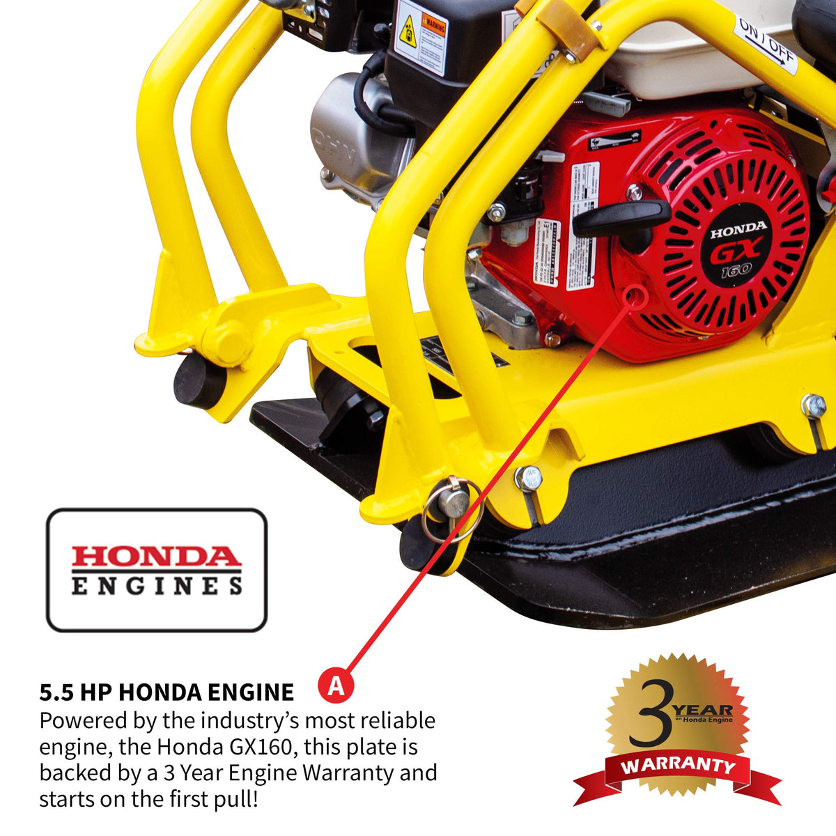 5.5 HP Honda Engine Forward Plate Compactor Walk Behind Vibratory Dirt Asphalt Soil Plate Compactor (Compactor + Wheels + Pad) by Tomahawk Power – Model TPC90H + TPC90H-WHEELS +