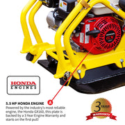 5.5 HP Honda Engine Forward Plate Compactor Walk Behind Vibratory Dirt Asphalt Soil Plate Compactor (Compactor + Pad) by Tomahawk Power – Metal, Model TPC90H + TPC90H-PAD