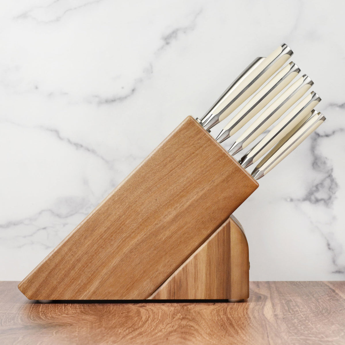 Wusthof Classic 10 Piece Knife Set with Acacia Block by Wüsthof – Stainless Steel,Steel, Acacia Block, Pack of 10, Model Ikon Creme