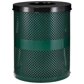 Outdoor Perforated Steel Trash Can with Flat Lid by Global Industrial – 36.0 gallons, Steel, Green, Model 261925GN