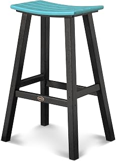 Polywood 2012-FBLAR Contempo Bar Height Saddle Seat Barstool, Black Frame, Aruba