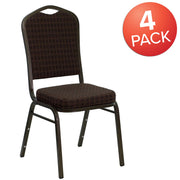 Hercules Crown Back Stackable Banquet Chair by Flash Furniture – Set of 4, Terylene, Cotton, Fabric, Foam, Oriented Strand Board, Plastic, Metal, Model 4-NG-C01-BROWN-GV-GG