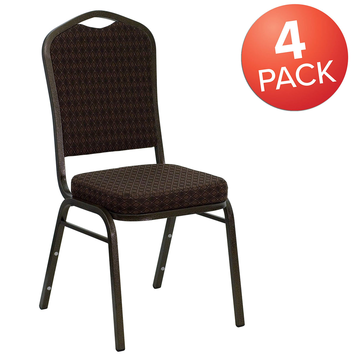 Hercules Crown Back Stackable Banquet Chair by Flash Furniture – Set of 4, Terylene, Cotton, Fabric, Foam, Oriented Strand Board, Plastic, Metal, Model 4-NG-C01-BROWN-GV-GG