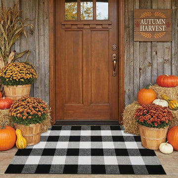 Seeksee Buffalo Check Outdoor Rug, 27.5 x 43 Inches, Black and White