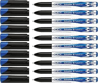 Schneider Topball 811 Rollerball Pen, 0.5 mm Conical Tip, Refillable, Blue Ink, Box of 10 Pens (8113)