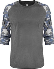 Vintage Camo Tri-Blend Baseball Tee by Badger