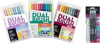 Tombow Dual Brush Pen 3 Pack Set - Pastel, Retro, & Cottage - 30 Pieces PLUS Blending Pens 3 Pack - Art Marker