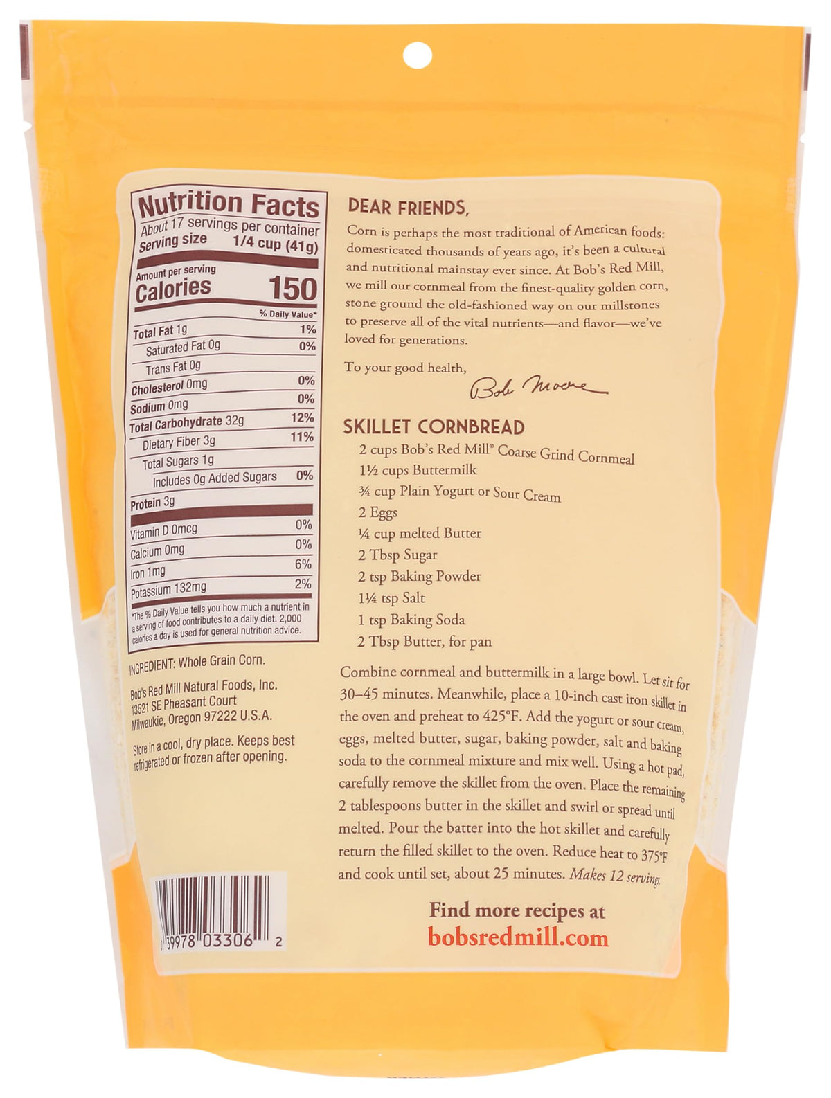 Bob's Red Mill 24 Ounce (Pack of 1) / Off white to yellow, varying in small granular pieces / 1 Corn