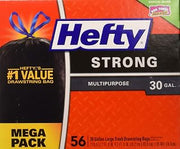 Hefty Strong Large 30 Gallon Trash Bags - Multipurpose - Drawstring - 56 Count Pack of 3, Black, 56 Count (Pack of 3)