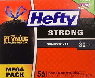 Hefty Strong Large 30 Gallon Trash Bags - Multipurpose - Drawstring - 56 Count Pack of 3, Black, 56 Count (Pack of 3)