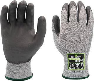 SHOWA 546 Polyurethane Palm Coated A4 Cut Resistant Safety Glove with Poly/HPPE Liner, for Vending Machines, Grey, Large (12 Pair)