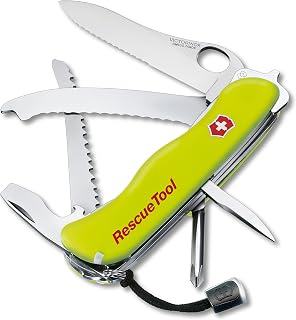 Victorinox Swiss Army Rescue Tool Pocket Knife with Pouch, Fluorescent Yellow ,111mm