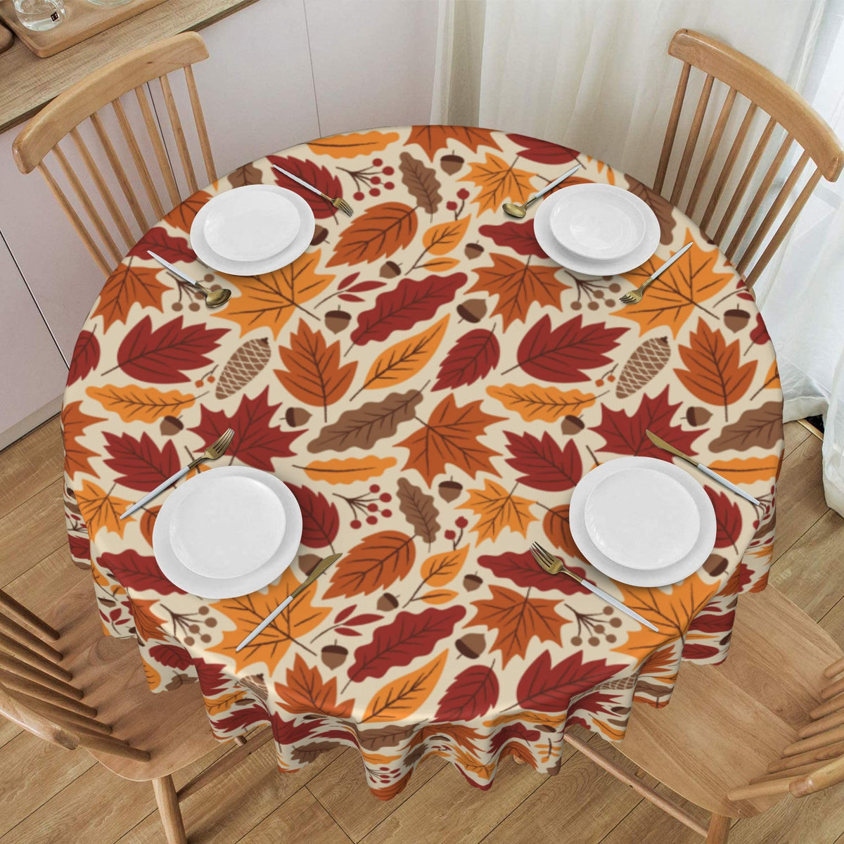 KIYIYZER Autumn Leaf Round Tablecloth, 60 Inch Diameter, Yellow