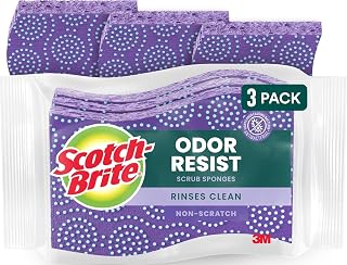 Scotch-Brite Scrub Dots Non-Scratch Scrub Sponge, Rinses Clean, for Washing Dishes and Cleaning Kitchen, 3 Scrub Sponges