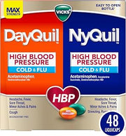 Vicks DayQuil & NyQuil High Blood Pressure Cold & Flu Relief Liquicap 48ct Co-Pack, Powerful Multi Symptom Daytime & Nighttime Medicine for Cold, Cough, and Flu Symptoms, 24ct DayQuil, 24ct NyQuil