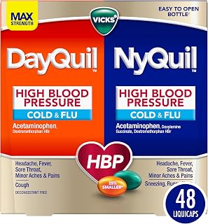 Vicks DayQuil & NyQuil High Blood Pressure Cold & Flu Relief Liquicap 48ct Co-Pack, Powerful Multi Symptom Daytime & Nighttime Medicine for Cold, Cough, and Flu Symptoms, 24ct DayQuil, 24ct NyQuil