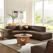Modway Restore Faux Leather 3-Piece Modular L-Shaped Sectional Sofa in Espresso – Low Profile Vegan Leather Sectional Couch with Left-Facing Armchair, Corner Chair, and Right-Facing Chaise