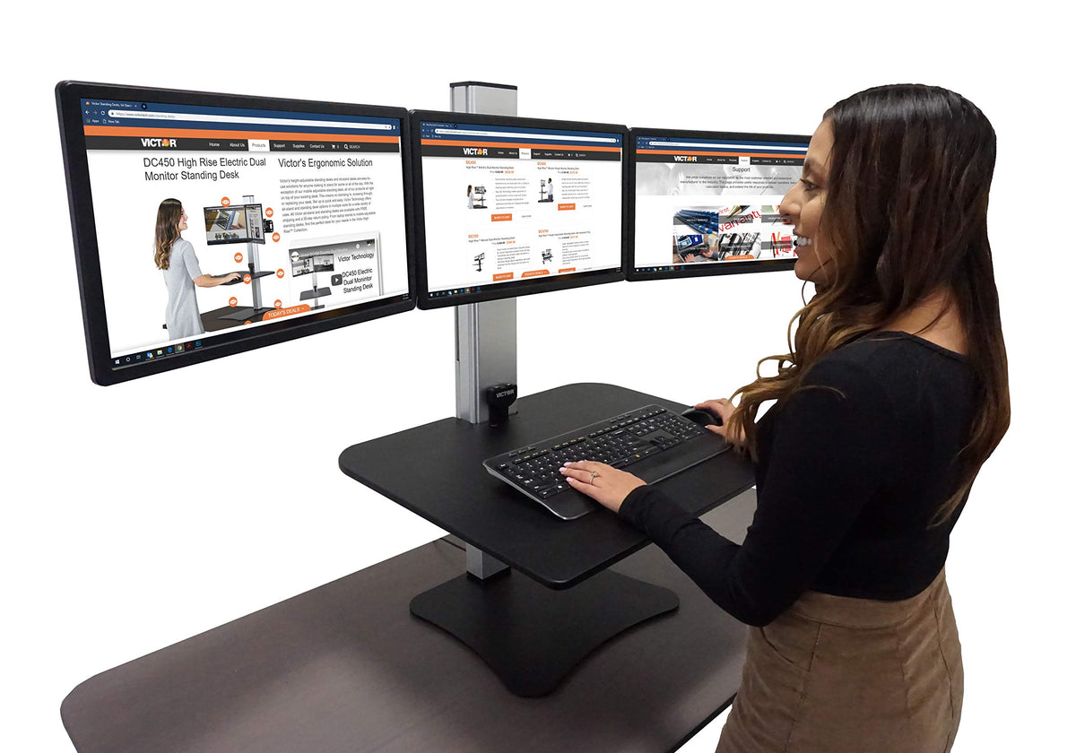 Victor Triple Monitor / Black W/Aluminum / Modern Monitor Stands