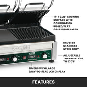 Panini Press with Timer by Waring – Large and Dual Cooking Surface Machines, Iron, Green, Model WDG300T