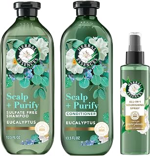 Herbal Essences Scalp + Purify Eucalyptus Sulfate Free Shampoo and Conditioner, and All-in-One Nourishing Spray Set