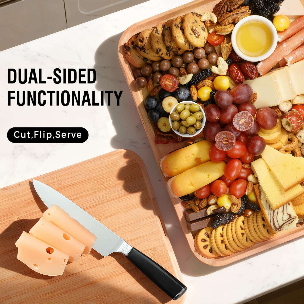 Renmxj Charcuterie Board with Lid, Bamboo Serving Tray, 6 Compartments Black