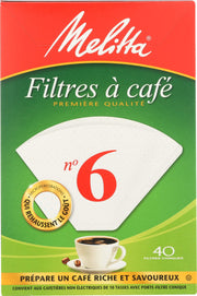 #6 Cone, White Coffee Filter, 40 count by Melitta – Pack of 1, Plastic, White, Model 626402