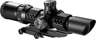 Barska Compact Rifle Scope with Red/Green Illuminated Mil-Dot Reticle – Side Rheostat, Sunshade, Flip-Up Caps, External Turrets, Waterproof/Fogproof