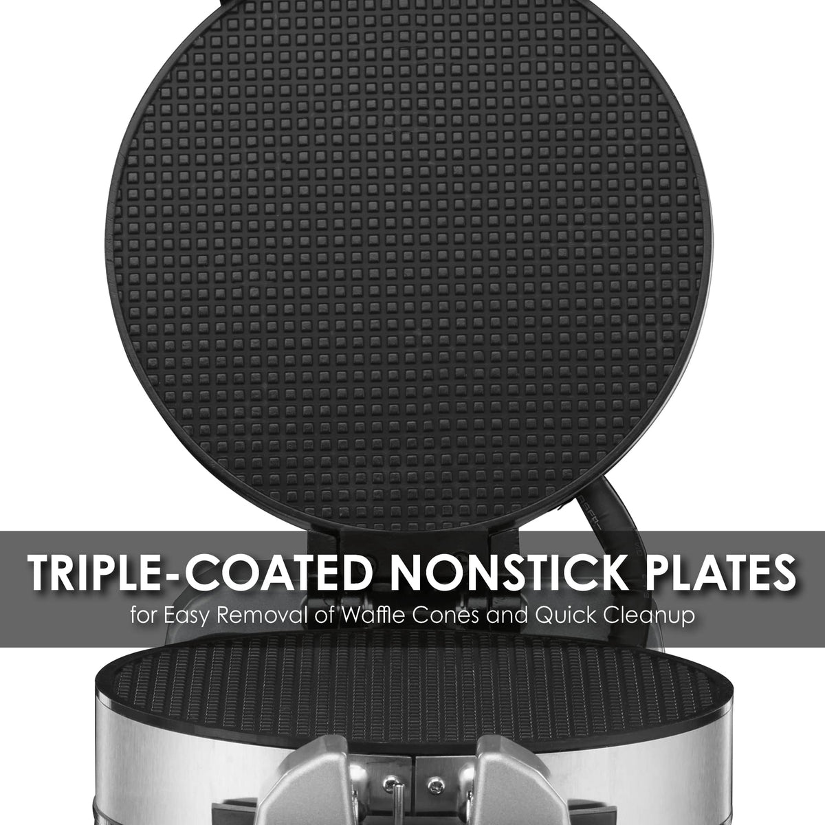 Double Waffle Cone Maker with Rotary Feature by Waring – 18.62 x 12.37 x 11.25 inches, Stainless Steel, Silver, Pack of 3, Model WWCM200