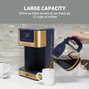 Timeless 12-Cup Programmable Coffee Maker with Brew Strength Selector for Hot and Iced Coffee by West Bend – 12 Cup, 12 cups, Blue/Gold, Model CMWB12SB13