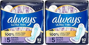 Always Ultra Thin Overnight Pads, Size 5, Extra Heavy Overnight, Unscented, 92 Count (4 Packs of 46)
