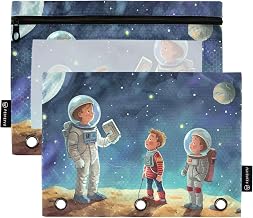 panksolu Binder Pencil Pouch for 3 Ring Spaceman Space Pencil Pouch with Zipper Clear Window Pencil Case Pencil Pouches Bags for Office College Supplies, 2PCS
