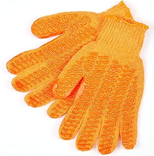 MCR Safety 9675MM Honey Grip Cotton/Polyester 7 Gauge Honeycomb Gloves with Blue Hemmed Cuff, Orange, Medium, 1-Pair