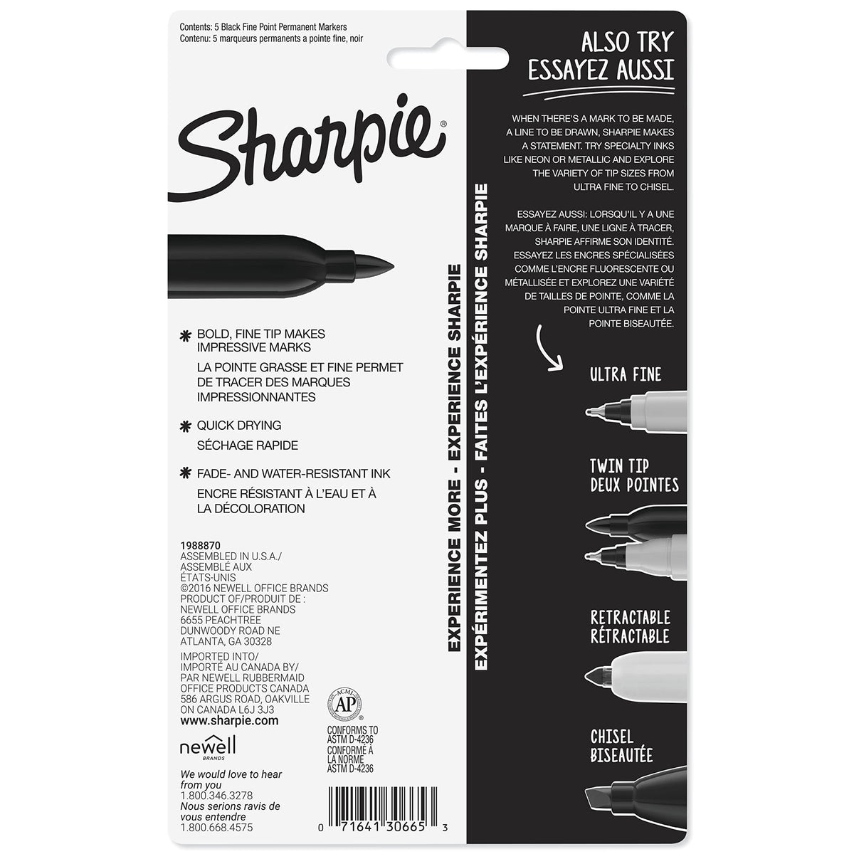 Sharpie Black / 5 Count (Pack of 1) / 5 Count Marker Permanent Markers