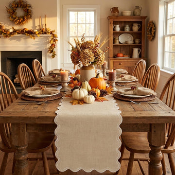 Yuboo Burlap Table Runner, Scalloped Edge, 14 x 70 Inch, Burlap