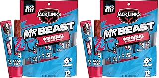 Jack Link's x MrBeast Original Mini Beef Jerky Sticks - Individually Wrapped Protein Snacks - 6g Protein per Serving - Made with 100% Real Beef - (24 Pack) 0.5 oz Meat Sticks