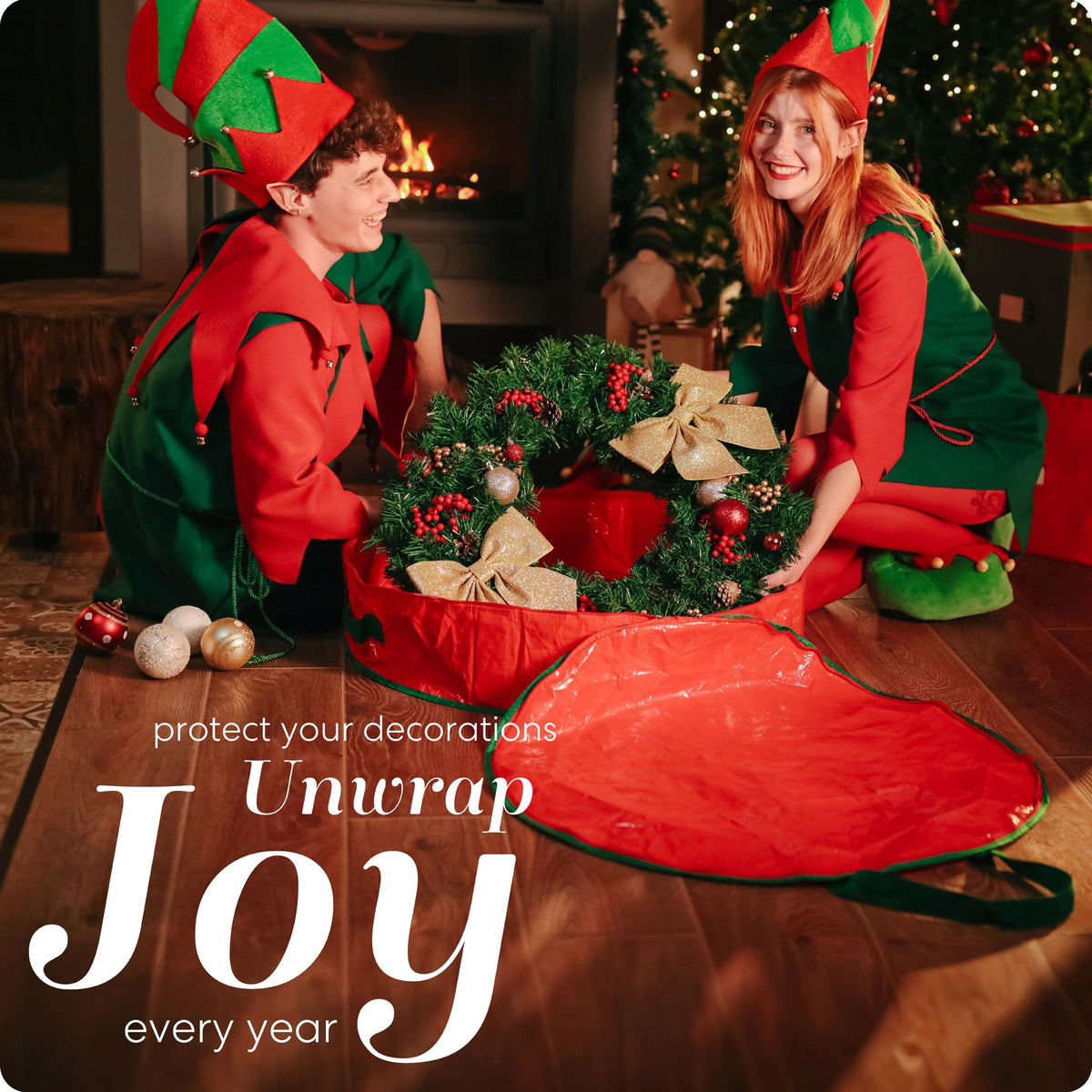 Handy Laundry Wreath Storage Bag, 36 Inch Tarp, Red, 2 Pack