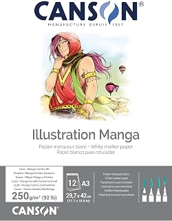 Canson Illustation 250gsm Drawing Paper, high-White Smooth Texture, A3 pad Including 12 Sheets