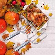 Home Servz Turkey Baster and Poultry Fork Set, Stainless Steel, Black and Silver