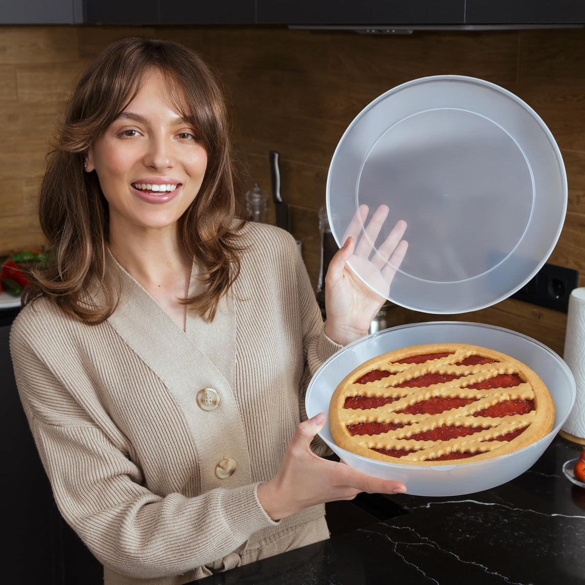 Mission Gallery Pie Carrier with Lid, Fits 10 Inch Pies, 2 Pack Transparent