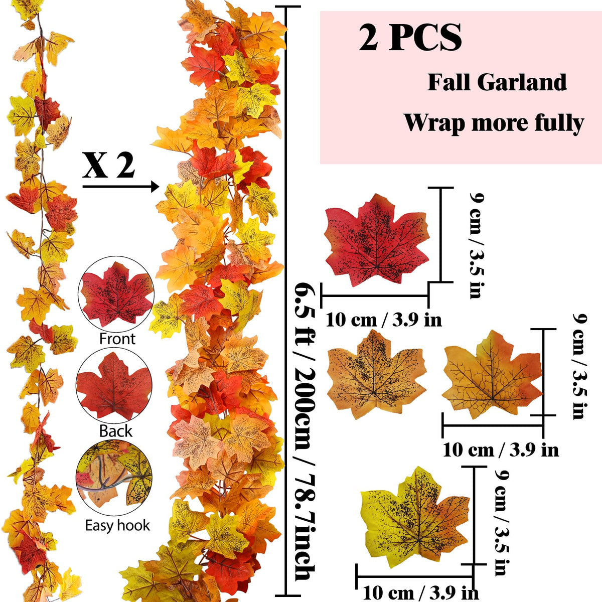 Awardsen Artificial Fall Leaves Garland, 13Ft Total, 2 Pack