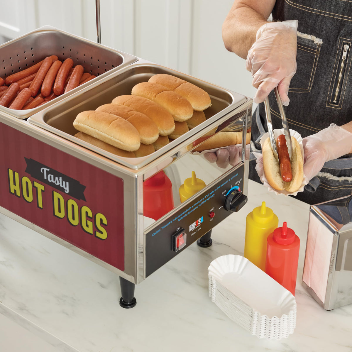 Benchmark Mini Cart Hotdog Steamer by Benchmark USA – 1 Count (Pack of 1), Stainless Steel, Model 60072