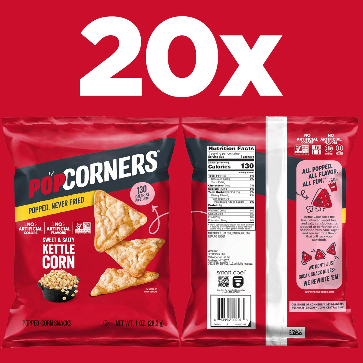 Popped Corn Snacks by Popcorners – 20 Count (Pack of 1), Pack of 20